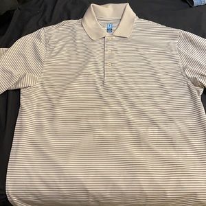 Mens XL beige, black and white striped  PGA tour polo shirt